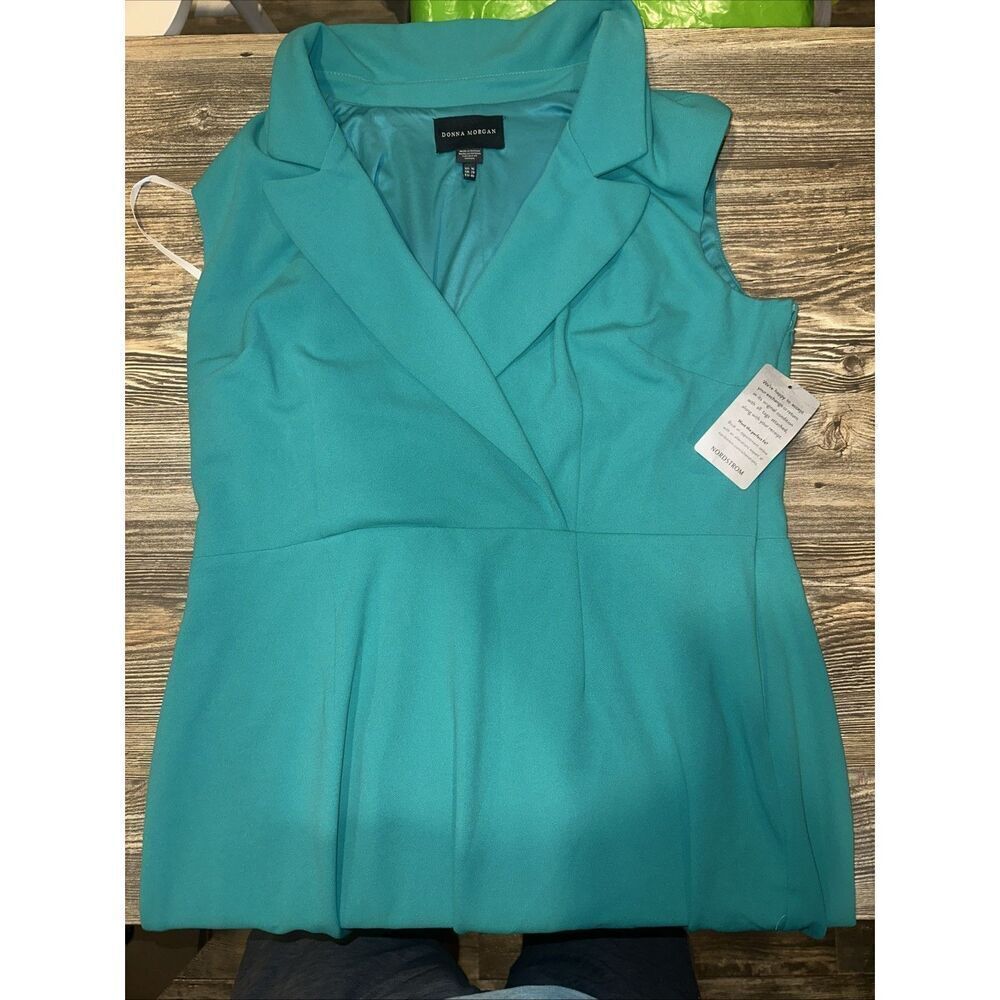 Donna Morgan Dress Size 16 Teal Pleated Sleeveless. NWT. J